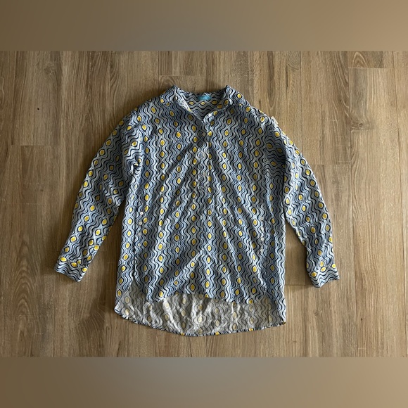 NWOT J. McLaughlin Fallon Tunic Blouse Blue Costa Key Print 100% Linen - Size XS - Picture 2 of 8